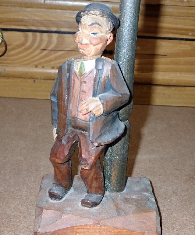 Vintage Hand Carved Drunk Near Pole Corkscrew & Bottle Opener
