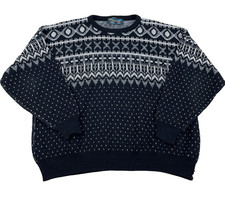 Vintage Grandpa Sweater Men XL Black White 90s Fair Isle Birdseye Nordic USA