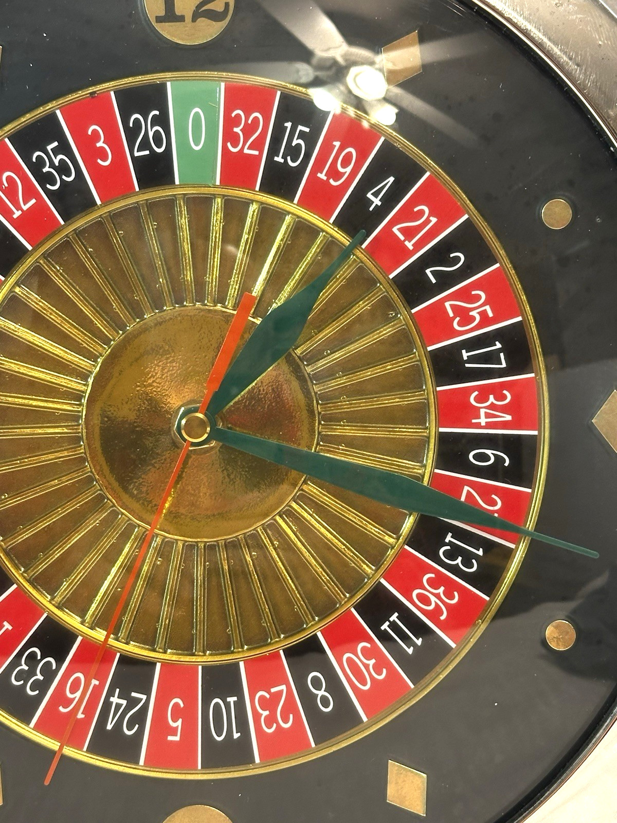 Vintage 11 Inch ROULETTE WHEEL ELECTRIC WALL CLOCK with New Battery