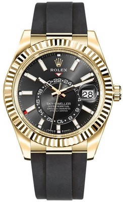 Rolex Sky-Dweller 18k Yellow Gold Black Dial Strap 42mm Men's Watch 336238-0002