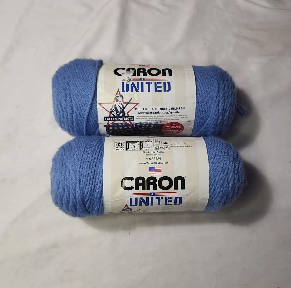 Lote de 2 rollos de 4 oz de hilo azul claro CARON UNITED 470 YARDAS TOTALES! HECHO EN USA Foto 2 de 4