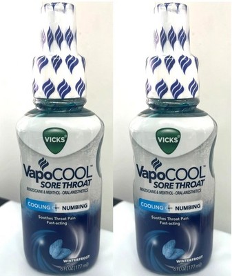 2x Vicks Vapocool Winterfrost Sore Throat Numbing Spray Medicine 6 oz.