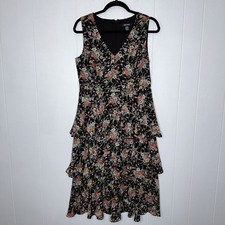 Nine West Women’s Black Floral Tiered Midi Dress Size 6