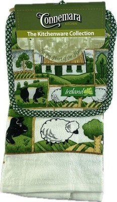 Cotton Set of 2 Countryside Tea Towel and Pot Holder   Farm Designe Heat Resi...