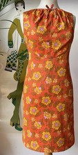 VINTAGE 60s MINI DRESS BOAT NECK GROOVY FLORAL TWIGGY CARNABY ST ERA MOD SIZE 8