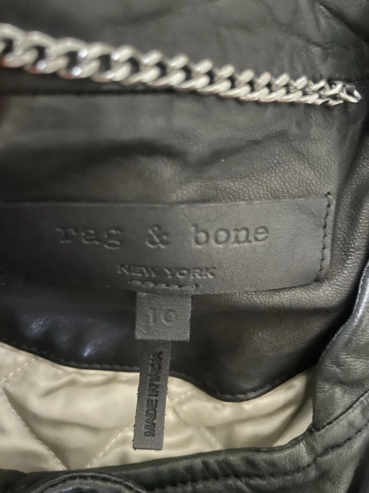 Chaqueta bomber de cuero negra para mujer Rag & Bone talla 10 Foto 4 de 4