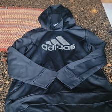 adidas Boys Pullover Hoodie Black M 10/12 Fleece Logo 100 Polyester