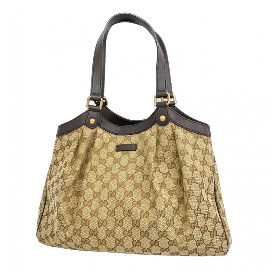 GUCCI GG Canvas Tote Bag in Beige Dark Brown 388919