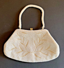 Vintage Beaded Evening Handbag, White, Handmade in Japan, Excellent Condition