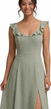 BHLDN Green Sleeveless Ruffle Neck Open Back Bow Maxi Dress, Size M