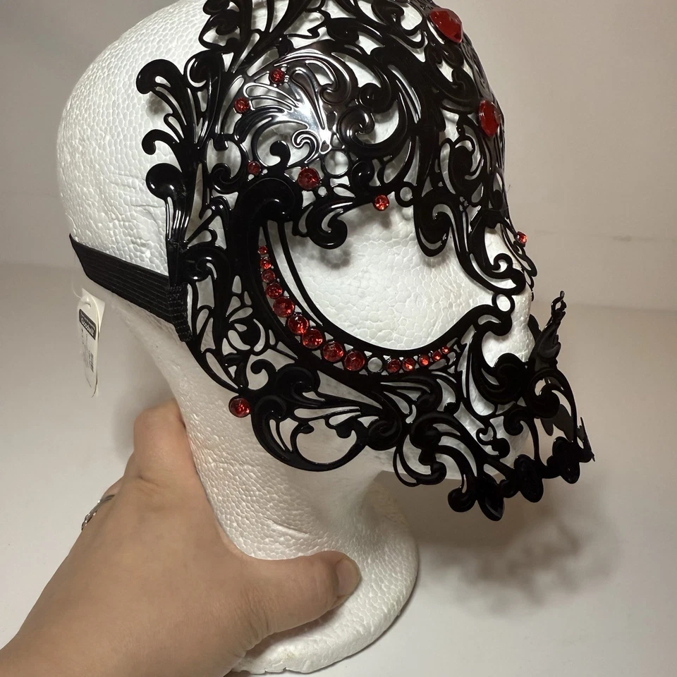 Lot Of 10 Filigree Metal Masquerade Black Red Rhinestones Halloween Mask *READ* - Image 3 of 4