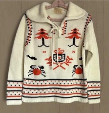 Vtg Sweater Fisherman Hand Loomed Portuguese Crab 100% Virgin Acrylic Sz L RARE