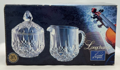 Vintage Cristal D'Arques Longchamp Crystal Sugar Bowl & Creamer Set - NEW - 1978