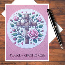Easter Embossed Handmade Card Kit, Rejoice He Is Risen Cross, 4 Cards/Envelopes