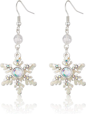 Christmas Bling Snowflake Two Layer CZ Crystal Pierced Dangle Earrings Bead Silv