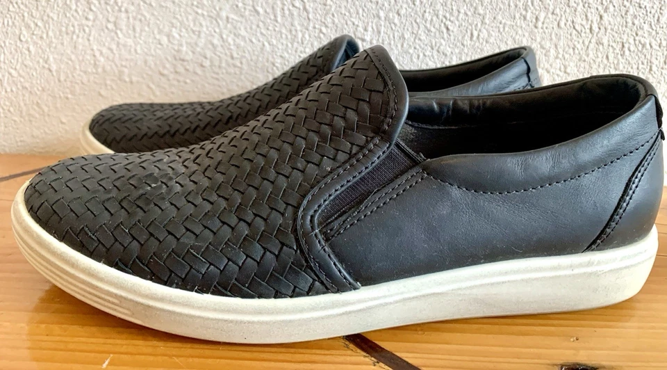 Ecco 39 Woven Womens Sz 8.5 Shoes Black Leather slip on Extra Width Sneaker - Image 2 of 4