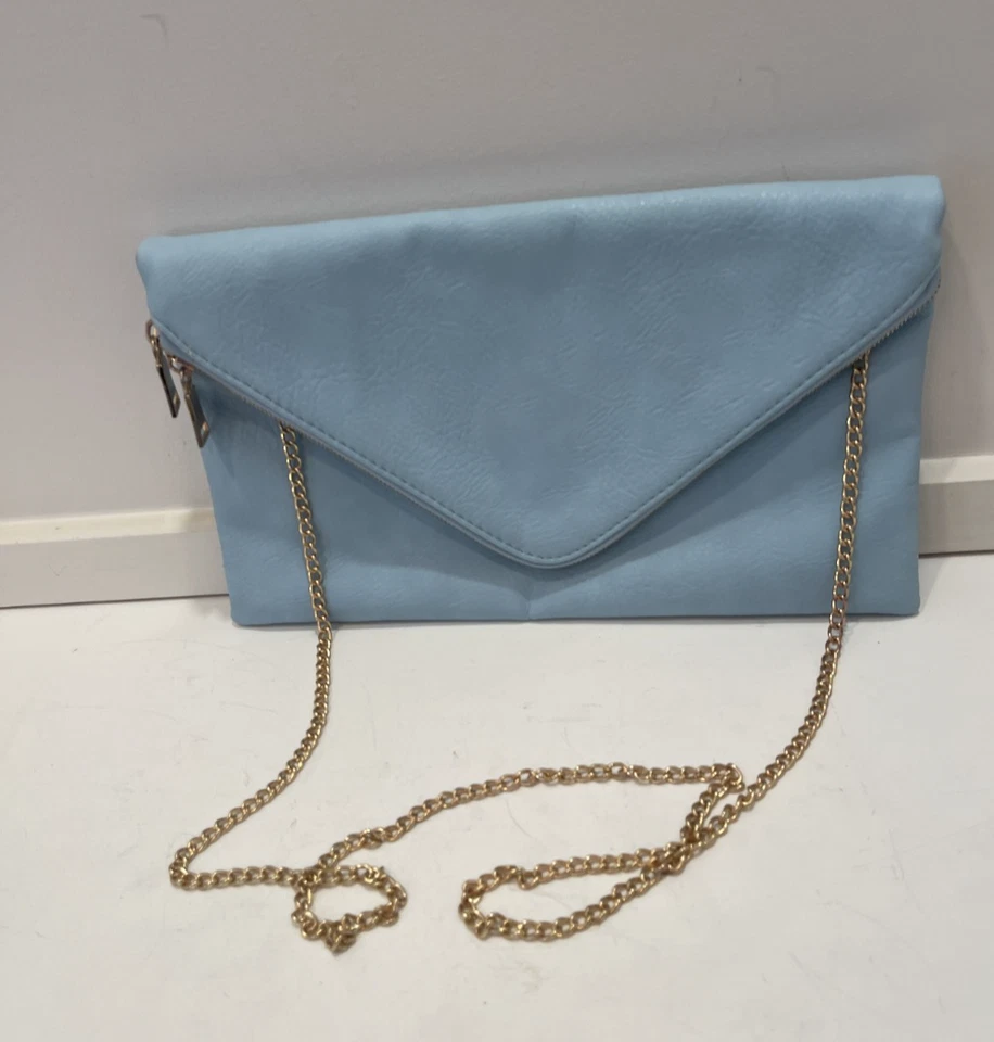 Bolso de mano vintage Lt azul con solapa bolso sin asas bolso de noche tono dorado cremallera 12" x 8" Foto 2 de 4