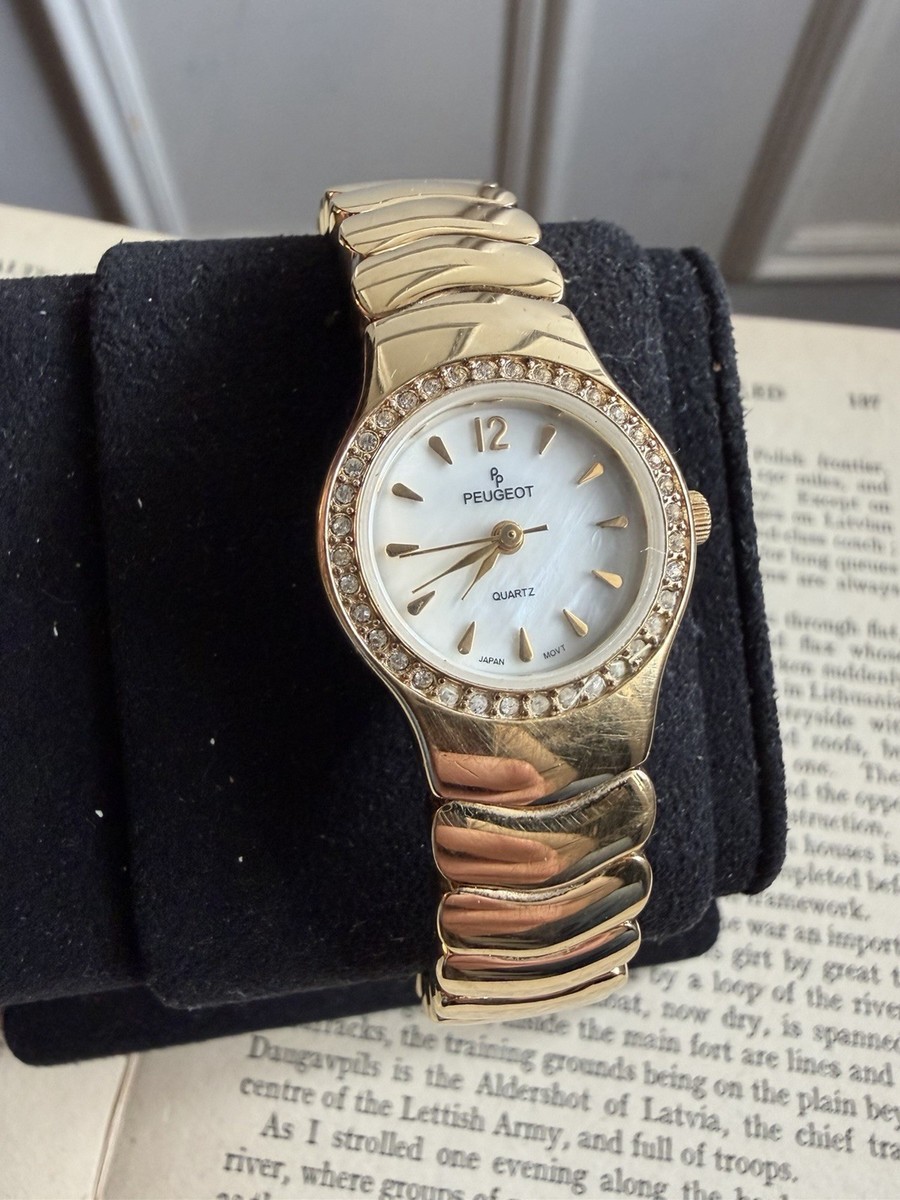Peugeot Women Quartz Wristwatch Gold Tone Mother of Pearl 
