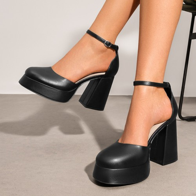 #ad US Women Ankle Strap Chunky Platform High Heel Close Toe Wedding Pump Shoes $33.99