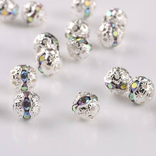 50pcs Ab Rhinestone Balls Multicolor Crystal Round Loose Spacer Beads Accessory - Picture 12 of 54