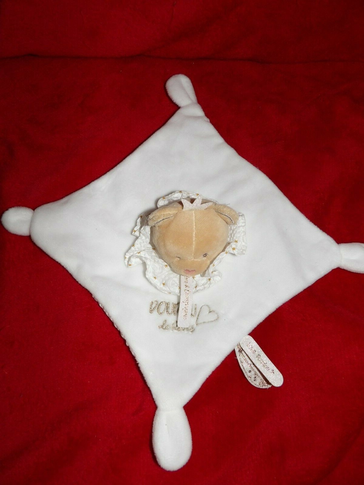 Doudou plat ours souris beige blanc coeur Doudou et Compagnie premier âge