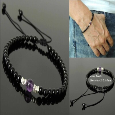6mm chakra stone Amethyst Agate Beads Silver Plated Bracelet Cuff Charm