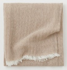 Herringbone Fringe Wool Throw Light Beige 51x67 Fringed Sofa Accent Neutral .