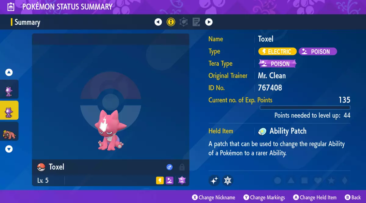 Pokemon Scarlet and Violet Shiny Toxel 6IV-EV Trained