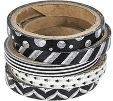 5 Rolls Black & White Patterned SLIM Washi Decorative Tape Papercraft  Journal 