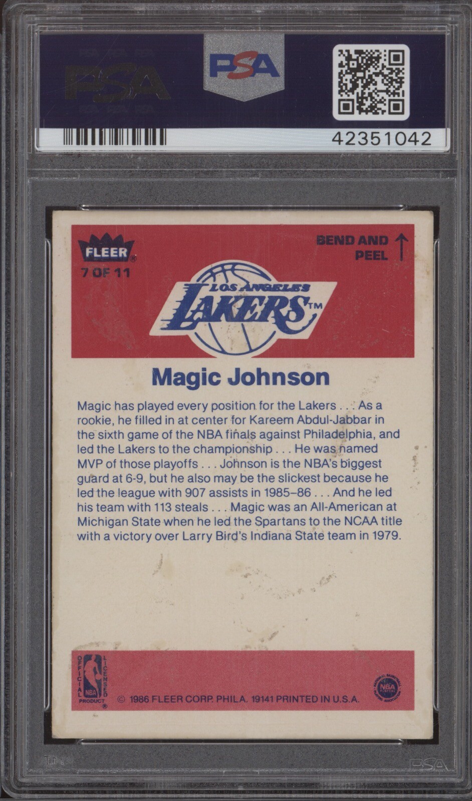 MAGIC JOHNSON PSA DNA AUTHENTIC 10 AUTOGRAPH 198687 FLEER 7 STICKERS