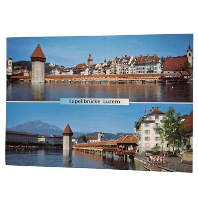 Postcard Luzern Chapel Bridge Switzerland Chrome Unposted