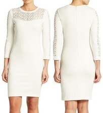 Calvin Klein CD4M1145 Cream Stretch Sheath Dress w/Laser-cut Detailing - 138
