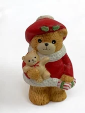 1983 Enesco Ceramic Figurine Lucky and Me Christmas Holiday Bear 2.5 Inches