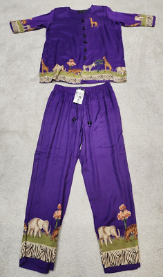 co ord set women indian style Jacket and pants toggle buttons animal print M NEW