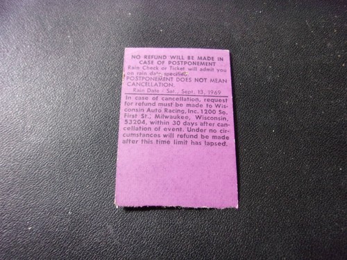 1969 Vintage Milwaukee Wis State Fair Park Championship Autorennen Ticket Stub - Bild 4 von 4