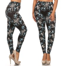 Womens Plus Size Blue Floral Black Buttery Soft Leggings One Size Plus 