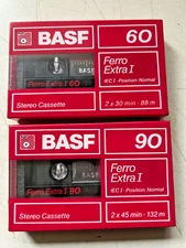 2 PK BASF FERRO EXTRA I   60 & 90 IEC1  BLANK CASSETTE TAPES (SEALED)