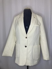 Womens Blazer Size 8 Medium 40" White Ivory Cream Jacket Top 2 Button