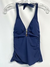 Profile by Gottex V Neck Halter Beaded Detail Tankini Top Swimsuit Blue NEW S/6