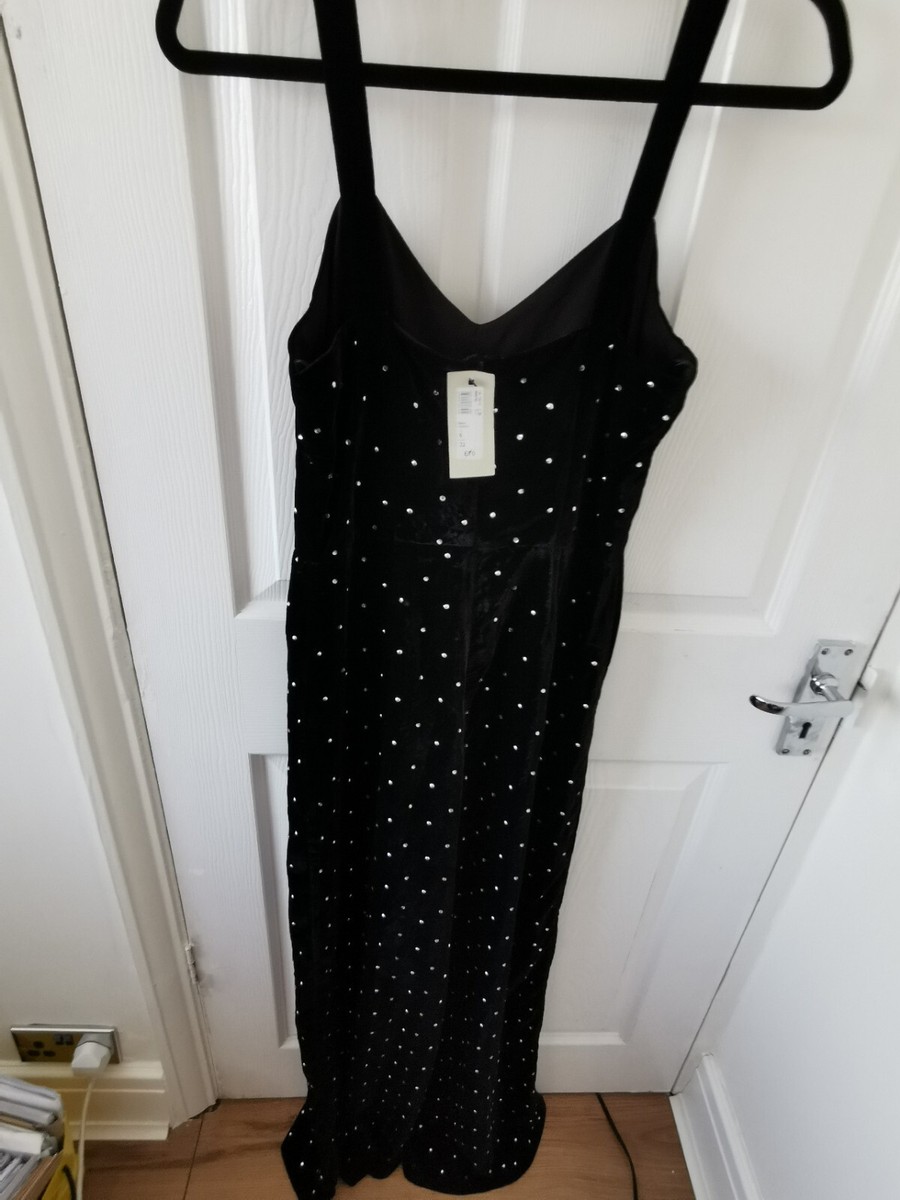 River Island Night out Party Sexy Black Velvet Jumpsuit With Studs