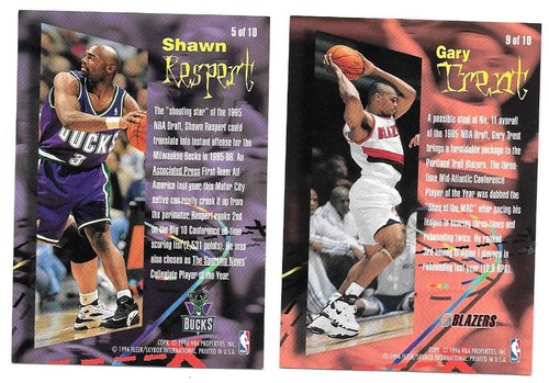 Lot of 2 1995-96 Fleer Rookie Phenoms Hot Packs #5 Shawn Respert #9 Gary Trent - Picture 2 of 2