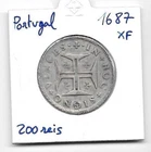 PORTUGAL 1687 200 reis XF Meio Cruzado LISBON Mint Silver Huntington Collection!