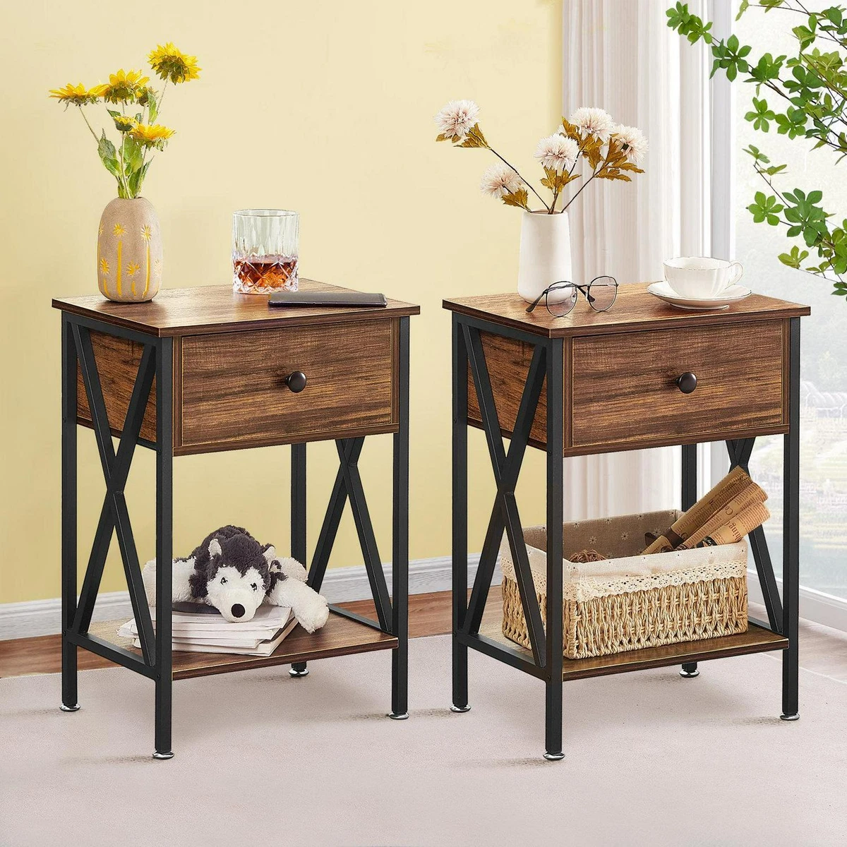 2 Piece Nightstand Classical Design Vintage Appearance for Small