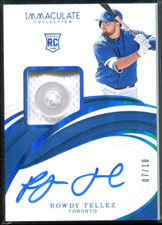 2019 Panini Immaculate Relic Auto Button Rowdy Tellez #29 /10 RC Toronto 