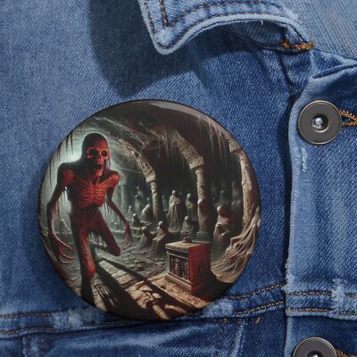 Custom Pin Button Badge Eerie Nightmare Horror Crypt Halloween Disturbing Scary