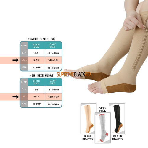 Kompressionssocken (3er-Pack) Strümpfe 15-20 mmHg kniehohe Unterstützung offene Zehenpartie Reißverschluss - Bild 12 von 13