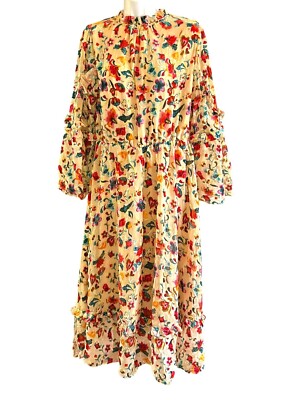 Bohemian Festival Multicolor Burnout Velvet Floral Midi Dress Ruffle Mock  Neck | eBay