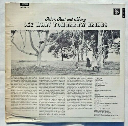 Peter Paul & Mary: See What Tomorrow Brings 1968 "W7" Reissue Pitman Pressing VG - Picture 2 of 12