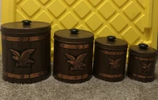J L Clark 4 Nesting Canisters Metal Eagle Emblem Rockford Illinois   921 70s