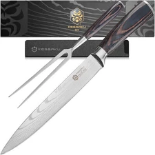 Kessaku 8" Meat Carving Knife and 7" Serving Fork Set - Samurai Series
